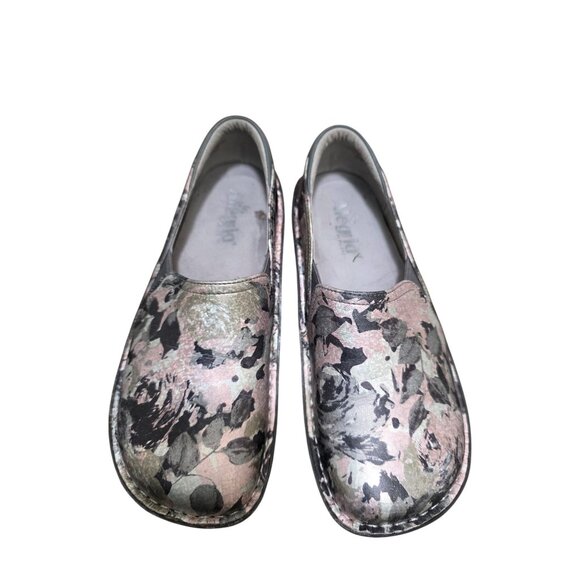 Alegria Debra Clog Leather Pink/Black Floral Slip-On Shoes Size 38 US 8 - Picture 1 of 9